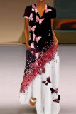 Casual Butterfly Print Patchwork V Neck Straight Dresses