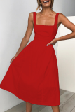 Casual Solid Patchwork Square Collar Cake Skirt Dresses