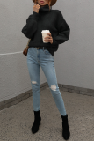 Casual Solid Patchwork Turtleneck Tops
