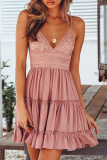 Elegant Solid Backless Strap Design V Neck A Line Dresses