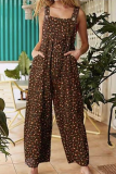 Casual Floral Patchwork Pocket Square Collar Regular Jumpsuits