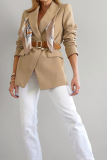 Street Solid Patchwork Turndown Collar Outerwear