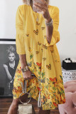 Fashion Sweet Print Patchwork O Neck A Line Dresses