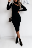 Fashion Elegant Solid Hollowed Out Patchwork Half A Turtleneck Pencil Skirt Dresses