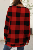 Casual Plaid Patchwork Slit O Neck Tops