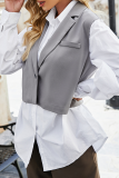 Casual Solid Patchwork Buttons Turn-back Collar Tops