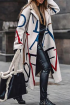 Casual Print Patchwork Buttons Turndown Collar Outerwear