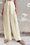 Fashion Solid Fold Loose Mid Waist Wide Leg Solid Color Bottoms