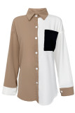 Elegant College Color Block Patchwork Turndown Collar Tops