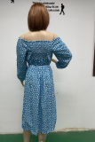 Casual Print Patchwork Off the Shoulder Waist Skirt Dresses