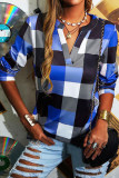 Fashion Casual Plaid Patchwork V Neck T-Shirts
