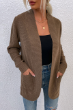 Casual Solid Patchwork Pocket V Neck Tops Sweater