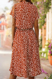 Casual Print Patchwork Turndown Collar Waist Skirt Dresses