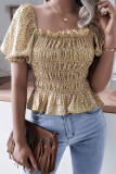 Fashion Casual Print Patchwork Square Collar Tops