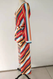 Fashion Striped Patchwork V Neck Dresses