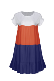 Casual Solid Patchwork O Neck Cake Skirt Dresses