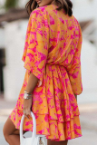 Fashion Print Patchwork V Neck Cake Skirt Dresses