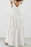 Casual Solid Patchwork O Neck Cake Skirt Dresses