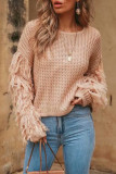 Casual Solid Tassel O Neck Tops