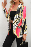 Elegant Print Patchwork Buttons Turndown Collar Outerwear