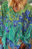 Casual Print Patchwork V Neck T-Shirts