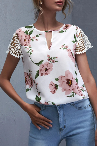Casual Elegant Floral Lace Patchwork O Neck Tops