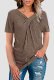 Casual Solid Patchwork Fold V Neck T-Shirts