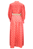 Casual Print Patchwork V Neck Cake Skirt Dresses