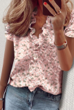 Daily Print Flounce V Neck Tops