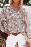 Casual Print Patchwork V Neck Tops