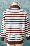 Fashion Casual Striped Buttons Turndown Collar Tops
