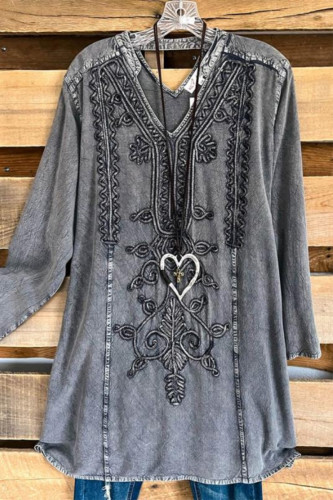 Street Solid Patchwork V Neck Tops