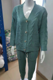 Casual Solid Patchwork V Neck Long Sleeve Two Pieces