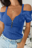 Casual Solid Zipper Zipper Collar T-Shirts