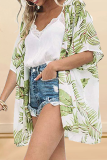 Casual Print Patchwork Cardigan Collar Tops