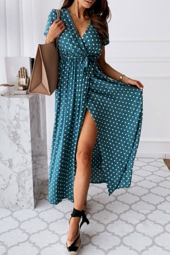 Fashion Sexy Dot Slit V Neck Printed Dresses