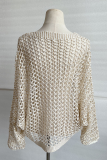 Casual Solid Hollowed Out V Neck Tops