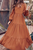 Casual Solid Flounce U Neck Cake Skirt Dresses