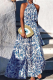 Fashion Elegant Print Patchwork Flounce O Neck A Line Dresses