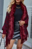Casual Plaid Tassel Cardigan Collar Outerwear