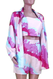 Casual Patchwork Tie-dye Turndown Collar Long Sleeve Three Pieces