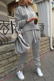 Casual Solid Patchwork Hooded Collar Long Sleeve Two Pieces