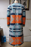 Fashion Geometric Patchwork Asymmetrical Printing Turn-back Collar Outerwear