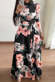 Fashion Print Patchwork Half A Turtleneck Cake Skirt Dresses