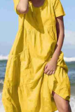 Casual Solid Patchwork O Neck Straight Dresses