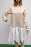 Fashion Casual Patchwork Fold Contrast Hooded Collar A Line Dresses