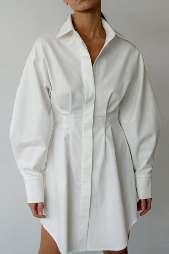 Casual Vintage Solid Patchwork Buckle Turndown Collar Shirt Dress Dresses