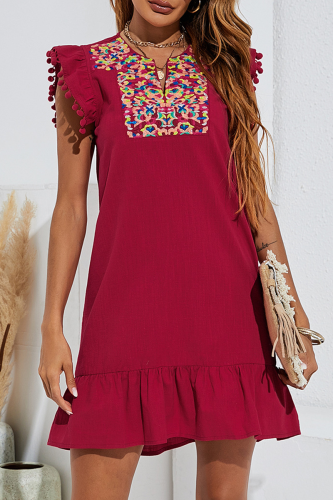 Casual Embroidery Patchwork Flounce A Line Dresses