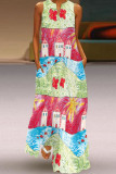 Fashion Street Print Patchwork V Neck A Line Dresses