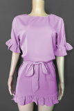 Fashion Solid Flounce O Neck Trumpet Mermaid Dresses